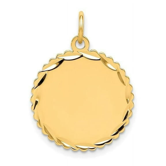 14k Yellow Gold Solid Faceted Polished .013 Gauge Engraveable Scalloped Disc Charm 23x18mm Wide Pendant Necklace for Wom