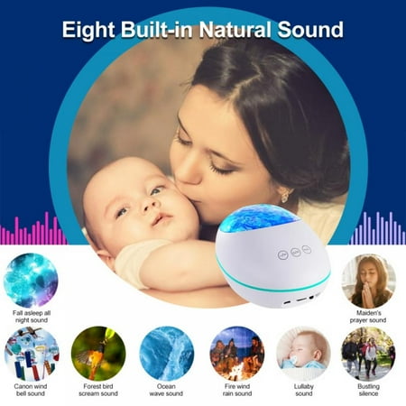 

Lucky Stone Ocean Wave Projector 12 LED 8 Colors Changing Remote Control Night Light Projector With Built-in Music Player Brightness Adjustable 8 Lighting Modes