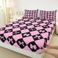 thumbnail image 3 of Manfei Teens Pink Black Bowknot Twin Sheet Sets, Cartoon Buffalo Plaid Twin Fitted Sheet, Kawaii Princess Ribbon Flat Sheet, Breathable Home Decor, 3-Piece, 3 of 7