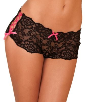 Womens Regular & Plus Size Lingerie Lace Boyshort Panties with Lace Side Tie Boyleg Stretched Underwear