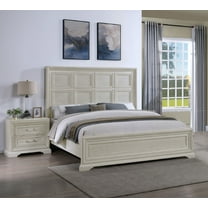 Beautiful Modern Aesthetics 3Pc White Cream Finish Bedroom Furniture Queen Size Panel Bed Set