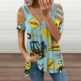 thumbnail image 2 of Construction Trucks Vehicles Pattern - Excavator Dump Truck Backhoe And More Womens Summer V Neck Zipper Top Short Sleeve T Shirt Off Shoulder Top Casual Classy Loose Shirts, 2 of 7