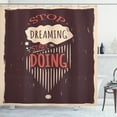 thumbnail image 1 of Stop Thinking Start Doing Shower Curtain, Grungy Pattern of Stripes Wavy Blobs, Fabric Bathroom Set with Hooks, 69W X 75L Inches Long, Pale Peach Dark Peach, by Ambesonne, 1 of 3
