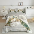 thumbnail image 2 of Feelyou Couple Peacock Animal Full Size Comforter Sets, White Flower Floral Bedding Comforter Set, Modern Chinese Style Reversible Bedding Sets, Lightweight Room Decor, 3 Pieces, 2 of 8