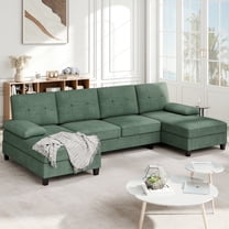 Walsunny Modern U-Shaped Sectional Sleeper Sofa with 4 Deep Seat, Modular Cloud Oversized Sofa Couch with Chenille Fabric & Double Chaise for Apartment, Green