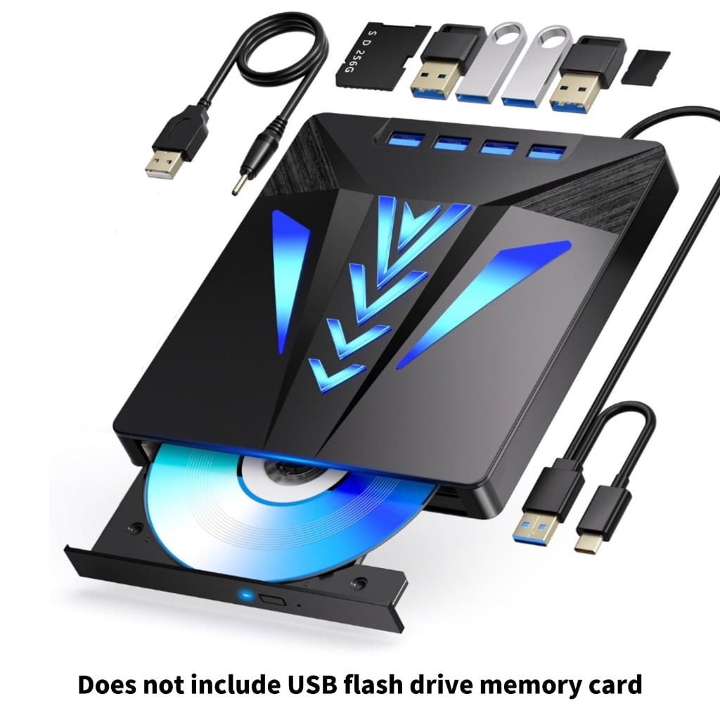 6-in-1 Multi-Port External Disc Drive with Memory Card Slot & High-Speed Data Transfer for Computers