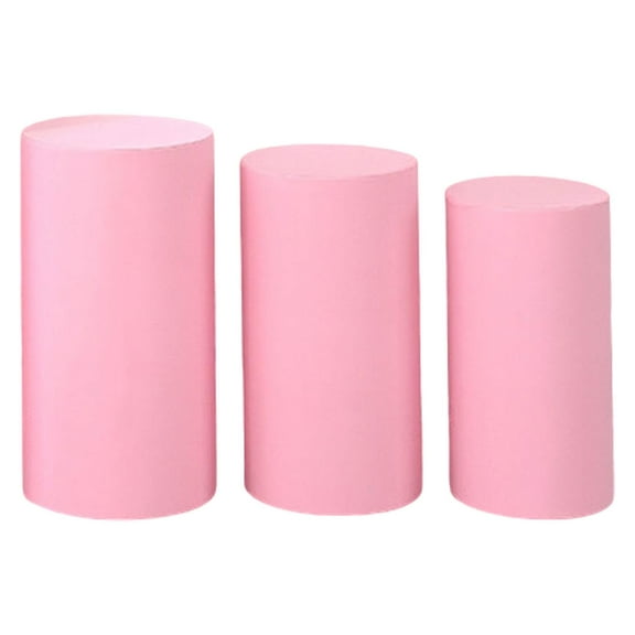 perfeclan 3 Pieces Cylinder Plinth Stand Covers,Cylinder Plinth Covers Elegant Cylinder Pedestal Covers for Anniversary Events Holidays Pink