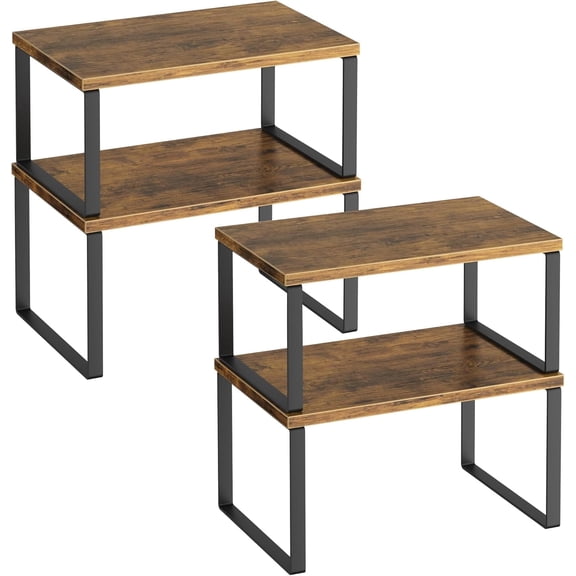Cabinet Organizer Set of 4, Sturdy Stackable Kitchen Cabinet Organizer with Metal Legs, Wood Spice Organizer for Dish Mug Cup