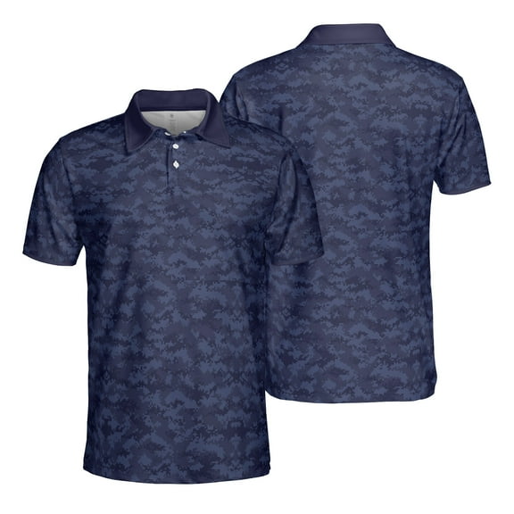 Navy Camouflage Polo Shirt for Men Short Sleeve Outdoors Fishing Hunting