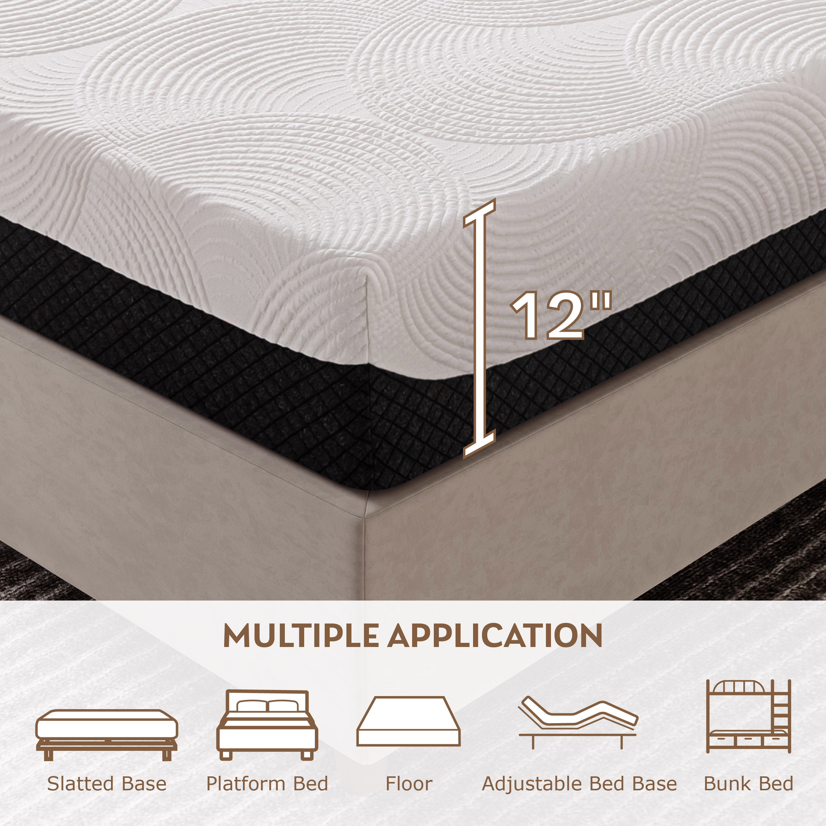 SynthoSpace Queen Mattress 12in inch Gel Memory Foam Mattress in a Box, Pressure Relief, Medium Fi
