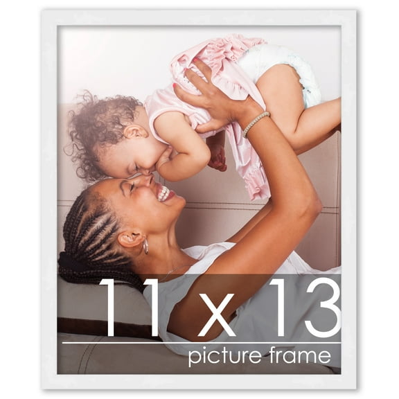 11x13 White Wood Picture Frame - UV Acrylic, Foam Board Backing, Hanging Hardware