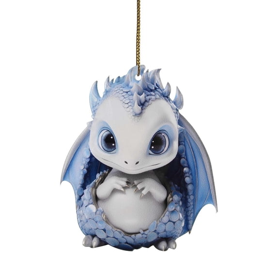 3.14in 2D Dragon Baby Pendant, Blue & White, Material Acrylic, Durablity, Cute Cartoon Dragon Charm, for Christmas Tree, Car Interior, Bag, Keys, Create Playful & Festive Atmosphere, 1PC