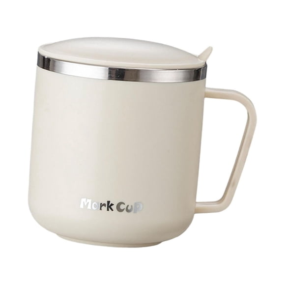 Taza de Café de Acero Inoxidable con Tapa Y Asa, Taza de Té de Doble Pared, Taza de Café con Aislamiento Térmico para Viajes, Picnic, Senderismo, Pesc Beige