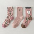 thumbnail image 2 of Zhengup 3 Pairs of Women Pink Floral Socks Cute Lolita Crew Socks Vintage Socks Comfort Fit Ankle Socks Cottagecore Cotton Socks, 2 of 7