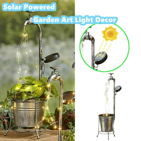 

loopsun Garden Art Light Decor Solar Water Faucet Planter Light Lawn Art Outdoor Decor