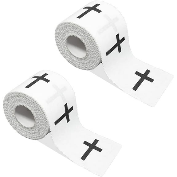 Triani 2 Rolls Christian Athletic Tape with Cross Sports Tape 1.96*2.75 inch Cross Athletic Wrist Tape for Tennis Cotton Bandage for Wrist Ankle Baseball Football