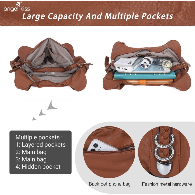 Angelkiss Hobo Shouder Purses for Women Crossbody Bag with Adjustable Long Straps Ultra Soft with Multiple Pockets