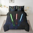 thumbnail image 2 of Manfei Neon Light Sword 7pcs Bedding Comforter Set,Cartoon Lightsaber Queen Bedding Sets,Green Orange Blue Queen Sheet Sets For Kids,Luxury Bedroom Decor Reversible, 2 of 8