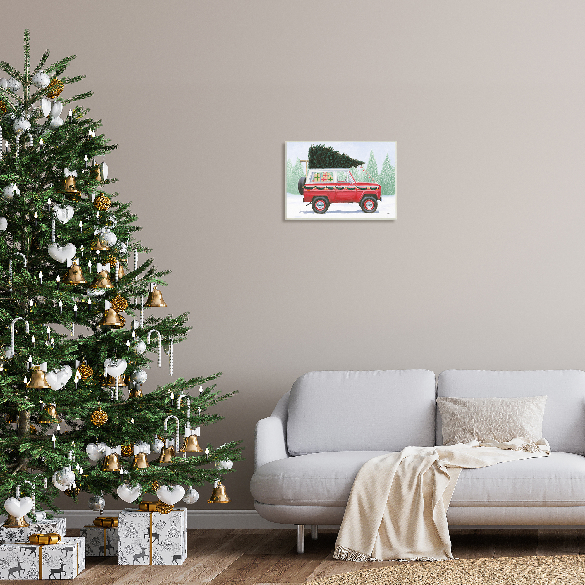 Stupell Indtries Red Utility Truck Winter Christmas Tree Snowy Forest,19 x 13,Design by James Wiens