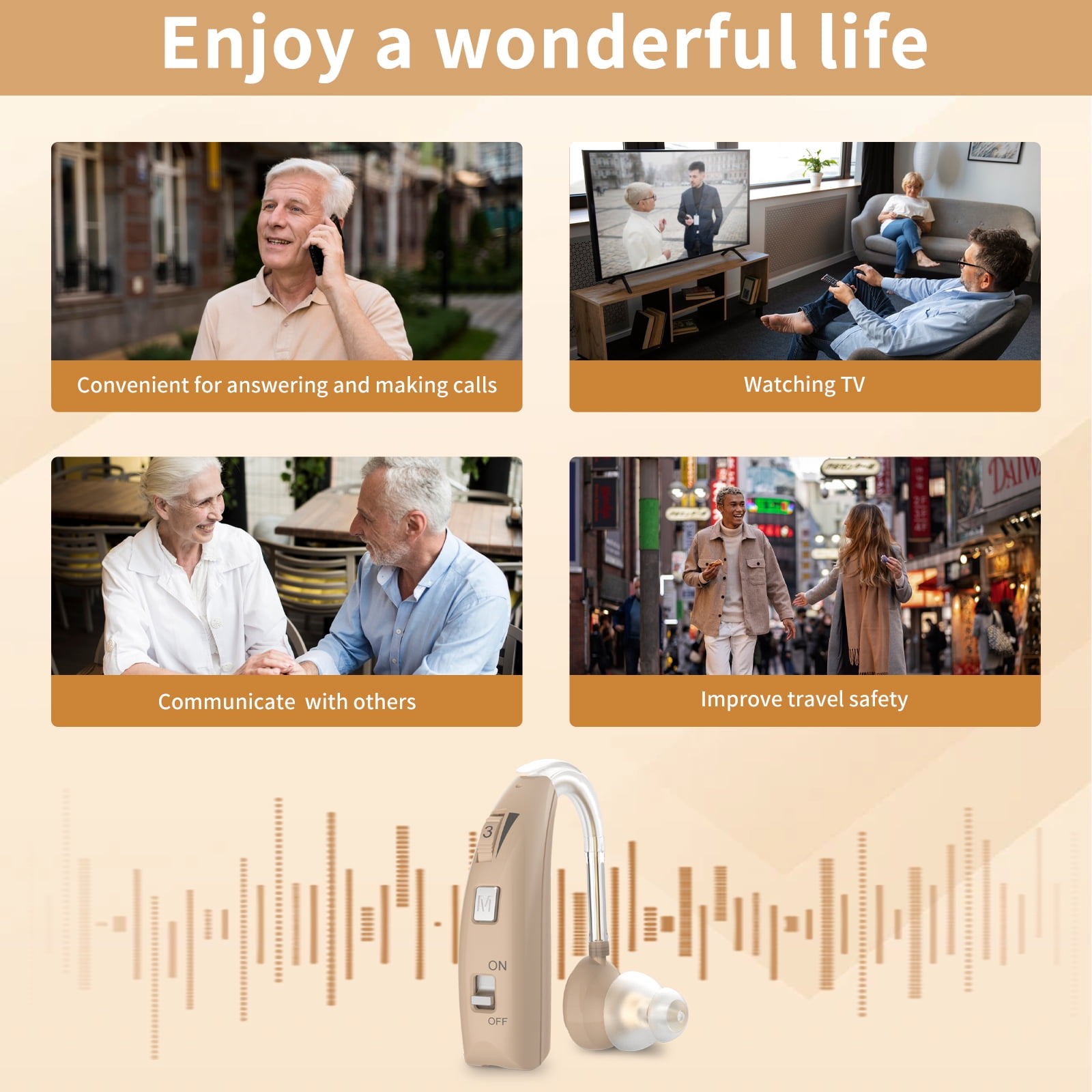 ELCTRTICI Hearing Aids for Seniors, Rechargeable Hearing Aid With Noise Cancelling and Volume Control,2 Frequency Modes,VHP-1303 Single,Beige