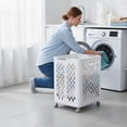 thumbnail image 6 of Brabtod White Large Foldable Laundry Basket with Wheels, Hollow Ventilated Plastic Laundry Hamper for Bathroom & Laundry Room, 6 of 7