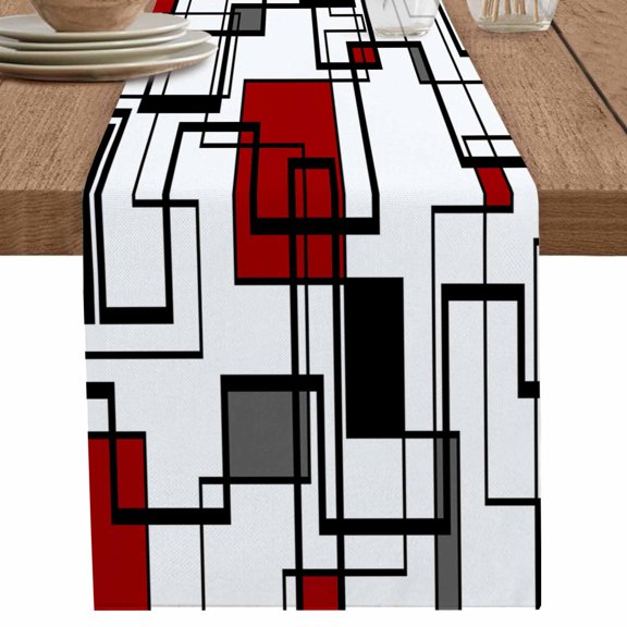 nqOlkjepod Red Geometric Table Runner 72 Inches Long Farmhouse Dress Scarves, Modern Black Gray Abstract Striped Art Dining Tablerunner for Coffee Table/Kitchen Island/Party Décor, 13" x 72"