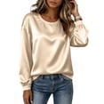 thumbnail image 4 of VBVC Women's Crewneck Satin Blouse , Ladies' Long Sleeve Silk Top , Casual Loose Fit Dressy Shirt For Women, Gold , S-3XL, 4 of 9