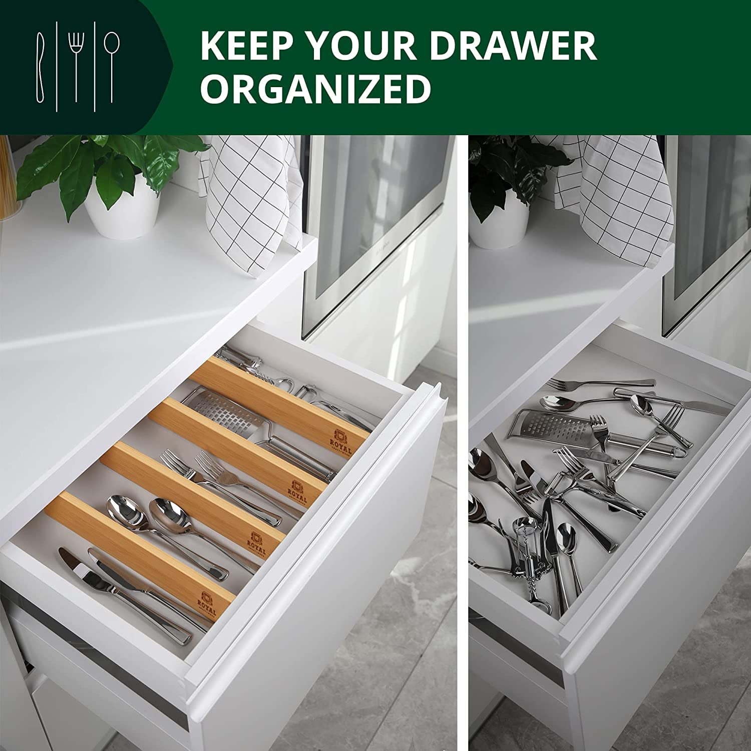 Bamboo Drawer Dividers 13.5"-16" - Perfect Adjustable Drawer Dividers for Clothes, Kitchen, Dresser, Bedroom & Drawer Dividers Organizer, Natural (Set of 4)