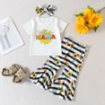 thumbnail image 2 of Toddler Girls Clothes Outfits Short Sleeve T Shirt Tops Sunflower Striped Printed Bell Bottoms Suit Baby Casual Set, 2 of 6