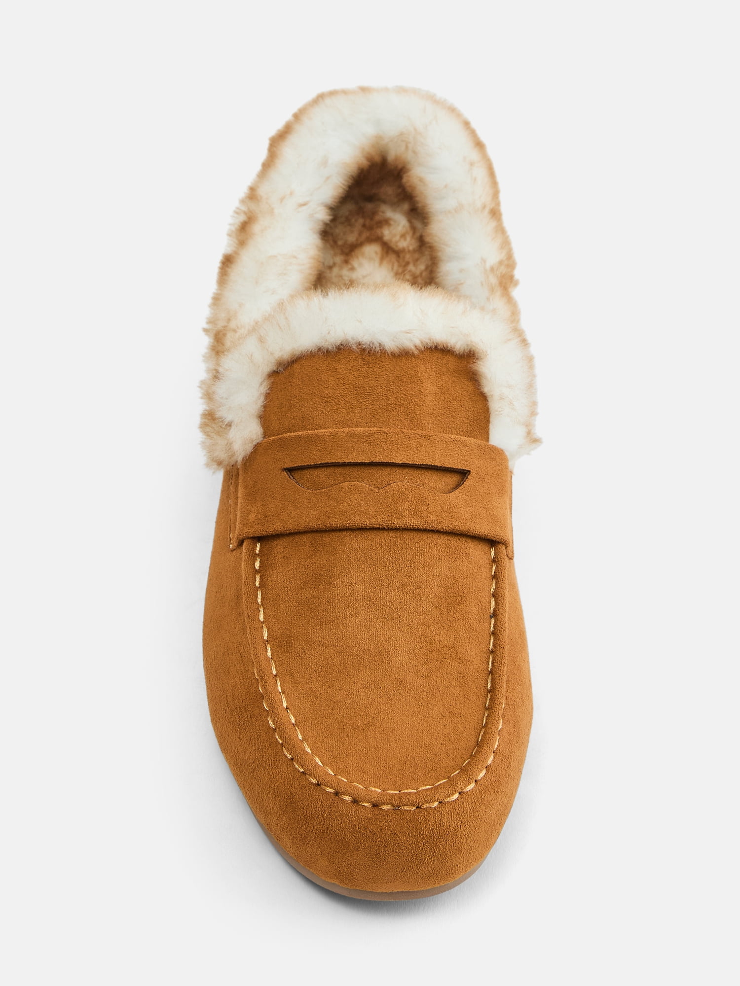 Joyspun Women's Loafer Mule Slippers with Faux Fur Lining