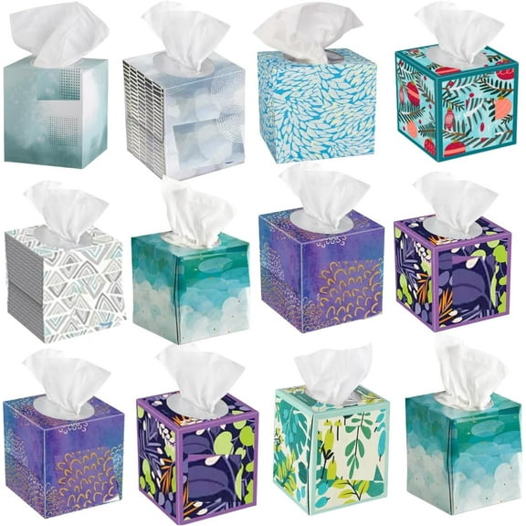Facial Tissues, 3-Ply, 85 Count, Cube Box, 12 Pack