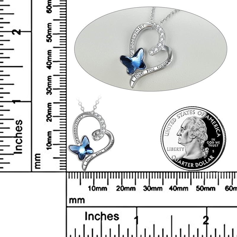 Granddaughter/Grandma/Nana/Daughter/Sister Necklace Gifts for Women 925 Sterling Silver with Blue Butterfly Crystal Heart Necklace, Valentine's Gifts for women