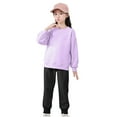 thumbnail image 6 of Boys Girls Winter Sweatsuits Long Sleeve Crewneck Pullover Top and Jogger Pants Set 2 Piece Thermal Outfits (3 Years, Purple & Black), 6 of 7