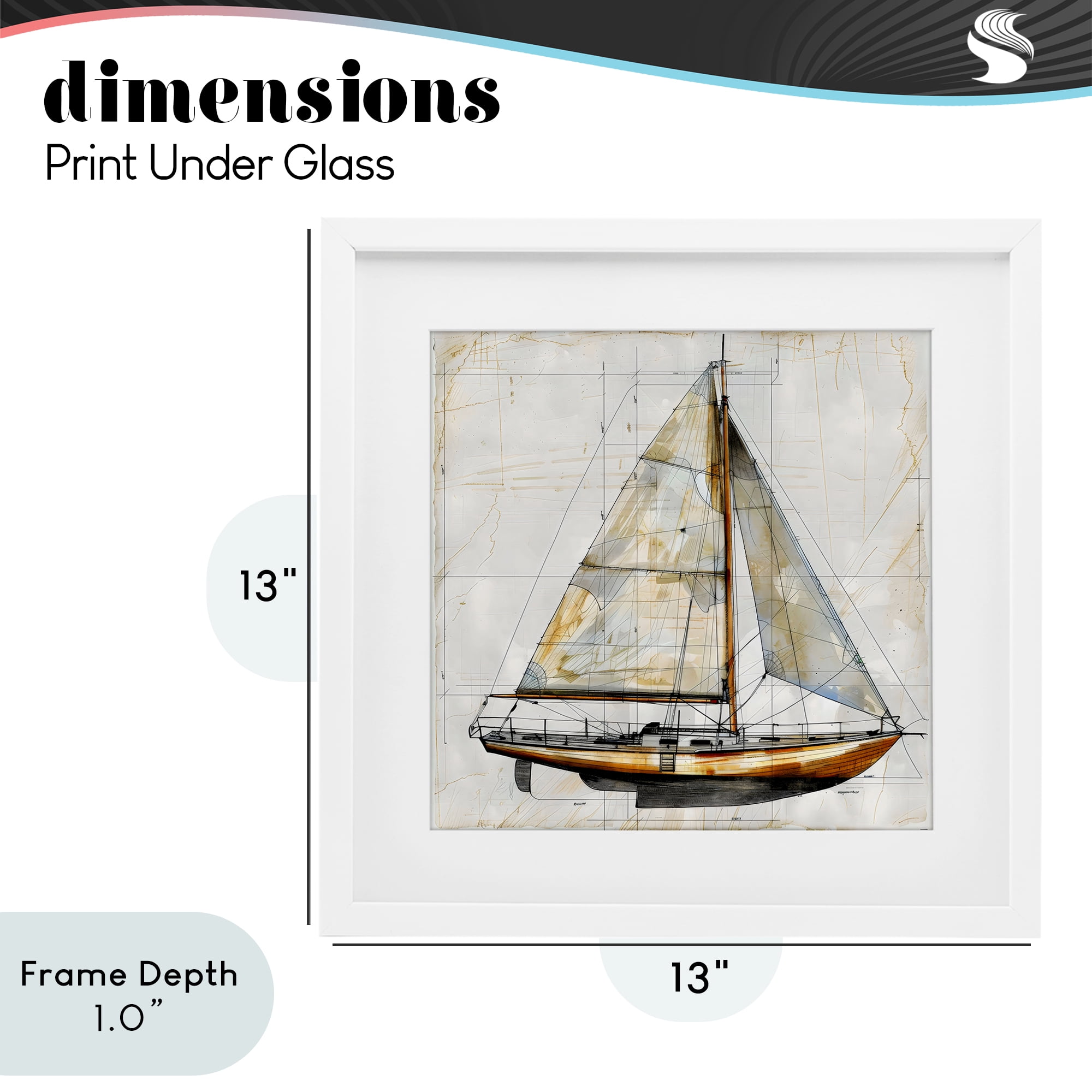 Stupell Industries Vintage Sailboat Drawing Blueprint White Framed Print Under Glass, design by Creative Studio