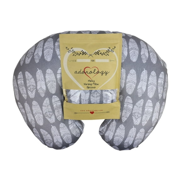 Minky Nursing Pillow Slipcover Gray Feathers Design Maternity Breastfeeding Newborn Infant Best Soft Cushion Cover Case Great Baby Shower Gift for New Moms Mothers by Adorology (Pillow Not Included)