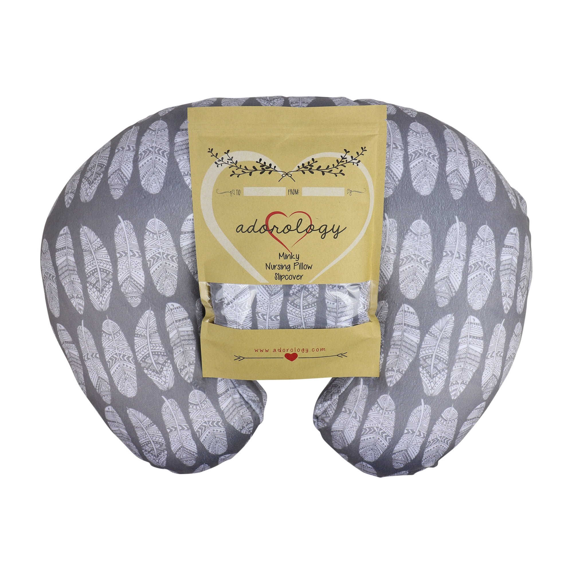 Minky Nursing Pillow Slipcover Gray Feathers Design Maternity Breastfeeding Newborn Infant Best Soft Cushion Cover Case Great Baby Shower Gift for New Moms Mothers by Adorology (Pillow Not Included)
