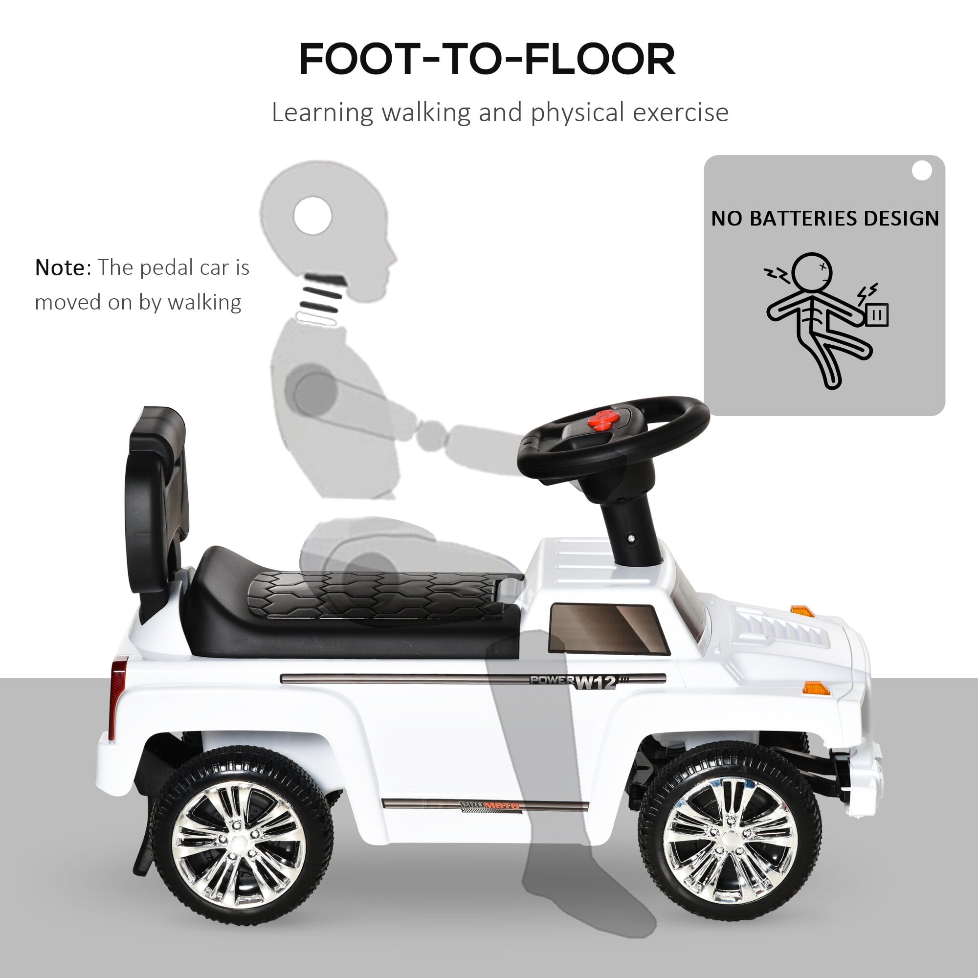Kids Ride On Push Car,Suv Style Sliding Walking Car for Toddle with Horn,Music,Working Lights,Hidden Storage and Anti-Dumping System,White,White Metal Toys Kids Bikes Riding Toys