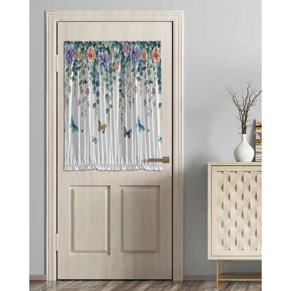 Eucalyptus Butterflies Blackout Curtains French Door Curtains for Door Window, Spring Garden Botanical Privacy Drapery for Patio/Sidelight Doors, 1 Panel with Tieback, 54 x 40 Inches