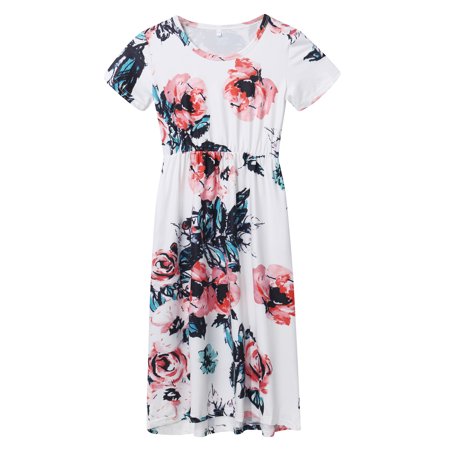 

DNDKILG Baby Toddler Girls Summer Floral Dresses Dress Short Sleeve Sundress White 2Y-8Y 120