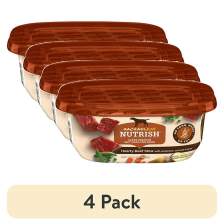 (4 pack) Rachael Ray Nutrish Natural Wet Dog Food, Grain Free, Hearty Beef Stew, 8 oz tub