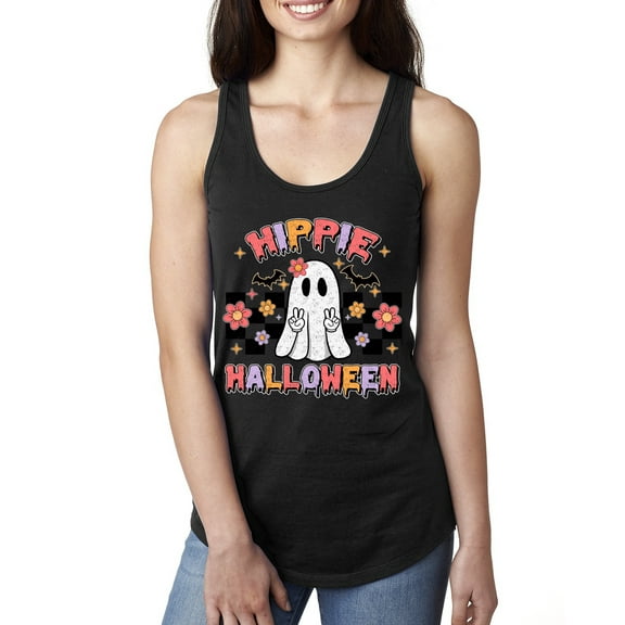Wild Bobby Hippie Halloween Ghost Bats Stars Halloween Pink Orange Purple Halloween Halloween Women Racerback Tank Top, Black, Small