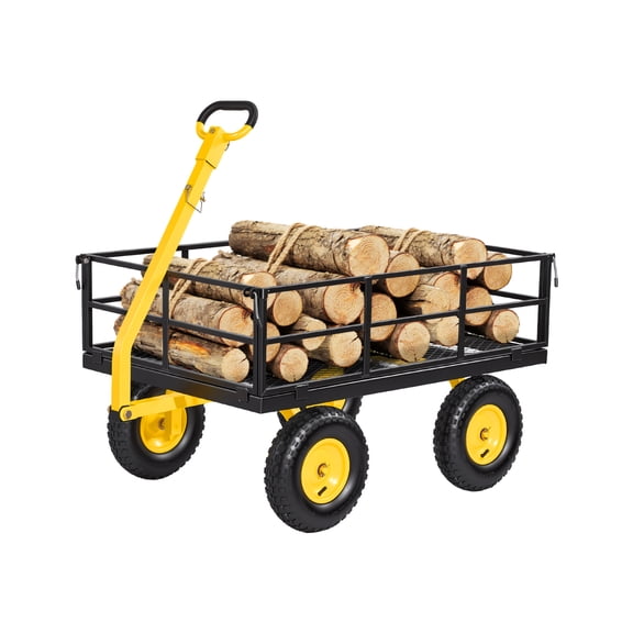 VEVOR Steel Garden Cart, 1200 lbs Heavy Duty Pullable Garden Wagon Yard Cart,2 in 1 Outdoor Metal Utility Wagon Yard Trailer with 13" All Terrain Tires, Mesh Detachable Sides and 180° Rotating Handle