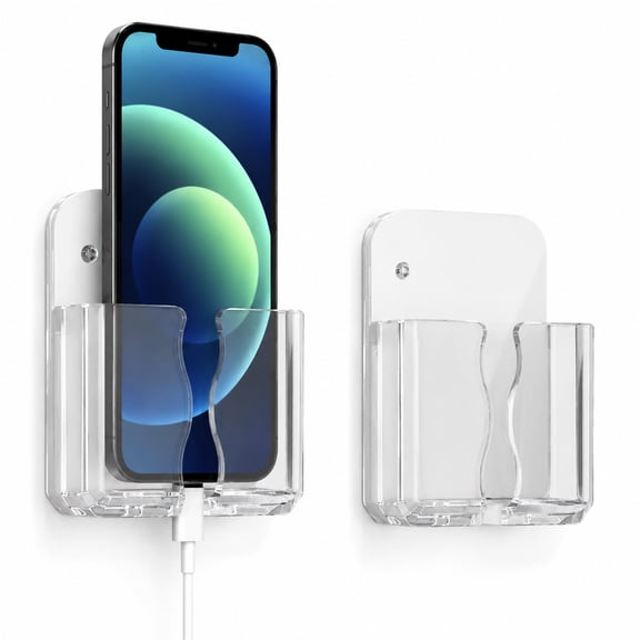 Phone Wall Mount Self-Adhesive Holder with Charging Port, 2 Pack