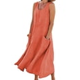 thumbnail image 1 of Qarigey Vestido de lino y algodón de verano para mujer, sin mangas, bohemio, de mil-pantorrilla, caftán suelto de Color liso para Vestidos Naranja/XXL, 1 of 5