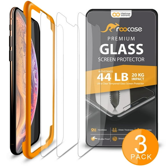 ROOCASE 3-Pack Screen Protector for iPhone 11 Pro Max / iPhone XS Max, Reinforced Tempered Glass Screen Protector for iPhone 11 Pro Max / iPhone XS Max [Case Friendly]