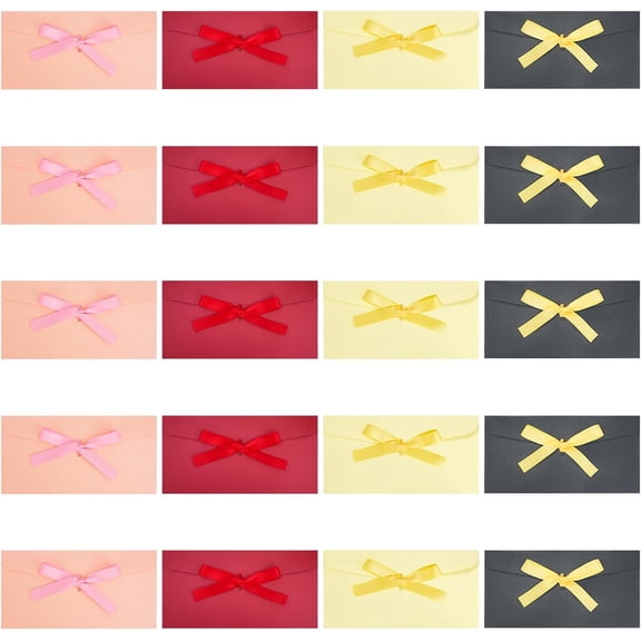 20 PCS Gift Card Envelopes with Ribbon Knot, Cute Greeting Card Envelopes Pretty Envelope for Invitation Wedding Birthday Christmas Postcard Holiday Thanksgiving (4 Colors, 8.6 x 4.3 Inches)