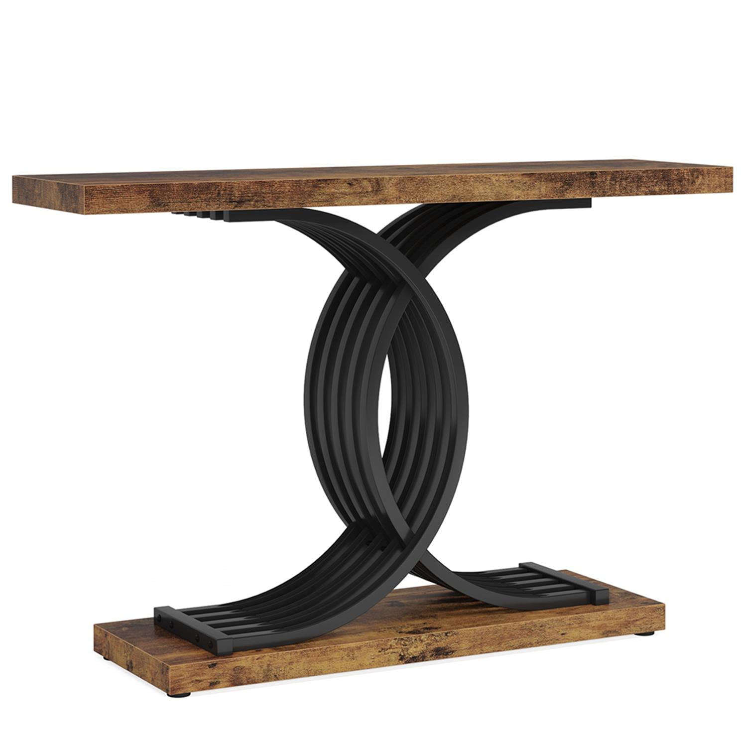 Demi Bonn 39" Console Table, Narrow Faux Marble Entryway Hallway Sofa Table for Hallway, Entrance, Living Room, Bedroom, Brown