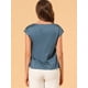 thumbnail image 5 of Blusa sedosa para mujer, cuello redondo, plisado, informal, elegante, superior Azul S, 5 of 6