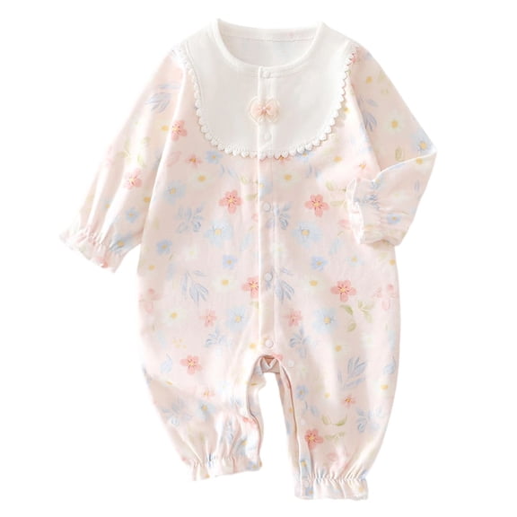 UYYX Newborn Clothes Baby Girls Floral Collar Sleeve Romper Full Snap Crotch Thin Knit Long Sleeve Spring Picnic Outfit(3-6 Months,White)