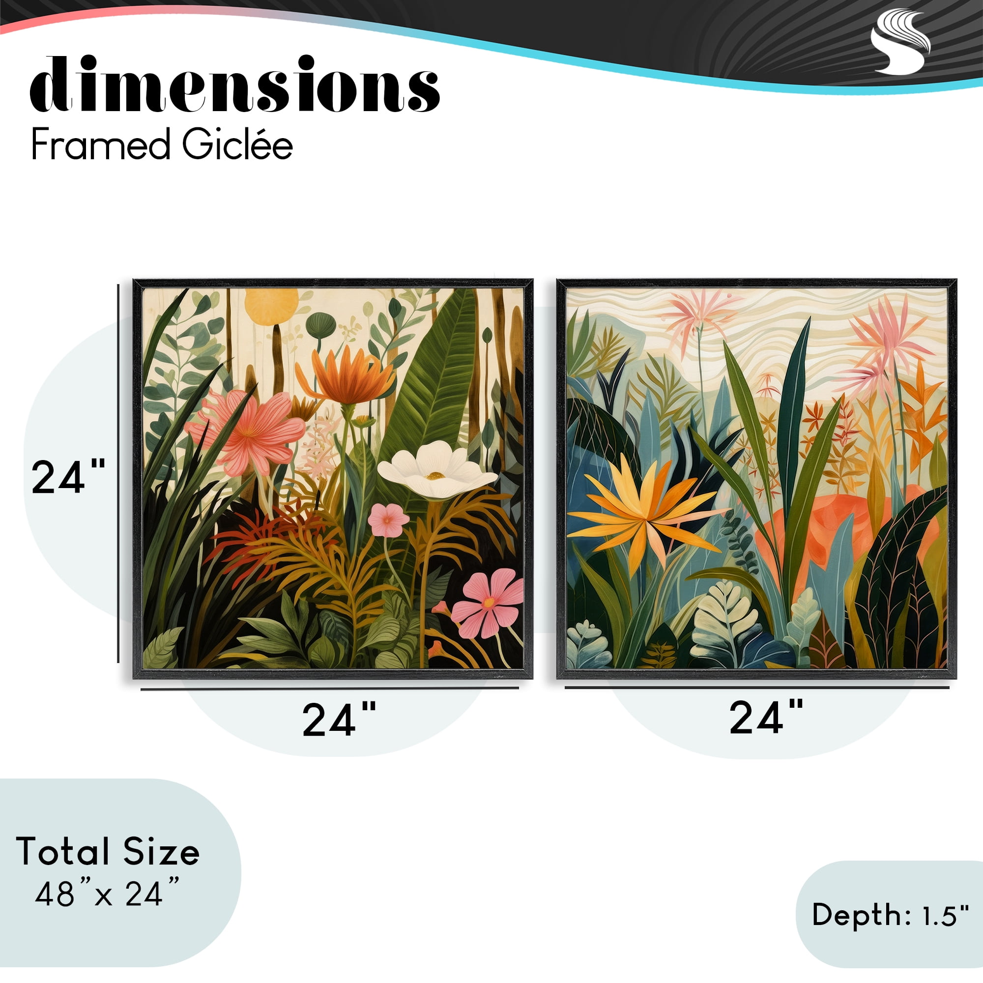 Stupell Industries Botanical Embrace Blooms 2 Piece Black Framed Giclee Art Set, design by Lazar Studio